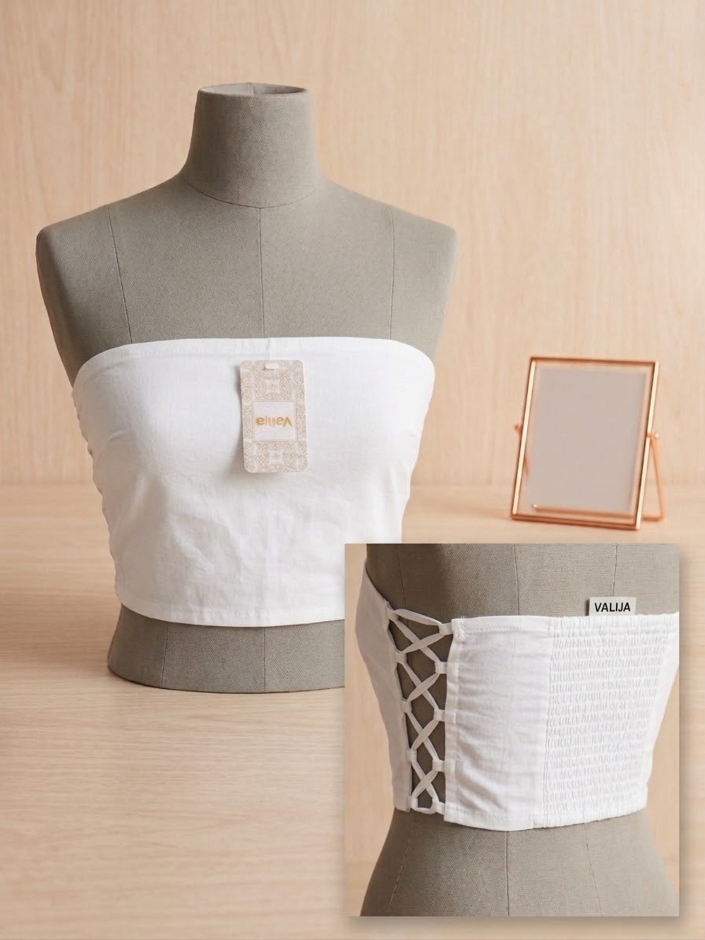 Valija White Strapless Cropped Bandeau Top
